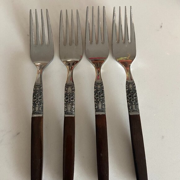 Vintage- Northland Oneida Napa Valley 4 Forks Stainless, Wood Handle - Picture 1 of 4